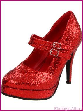 Women's Mary Jane Pump Glitter Closed Toe Buckle Stiletto Heel Formal Party